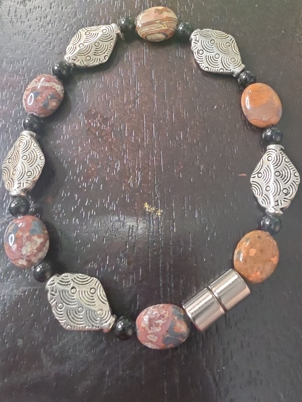 Handcrafted Multicolor Stone and Silver Bead Stretch Bracelet